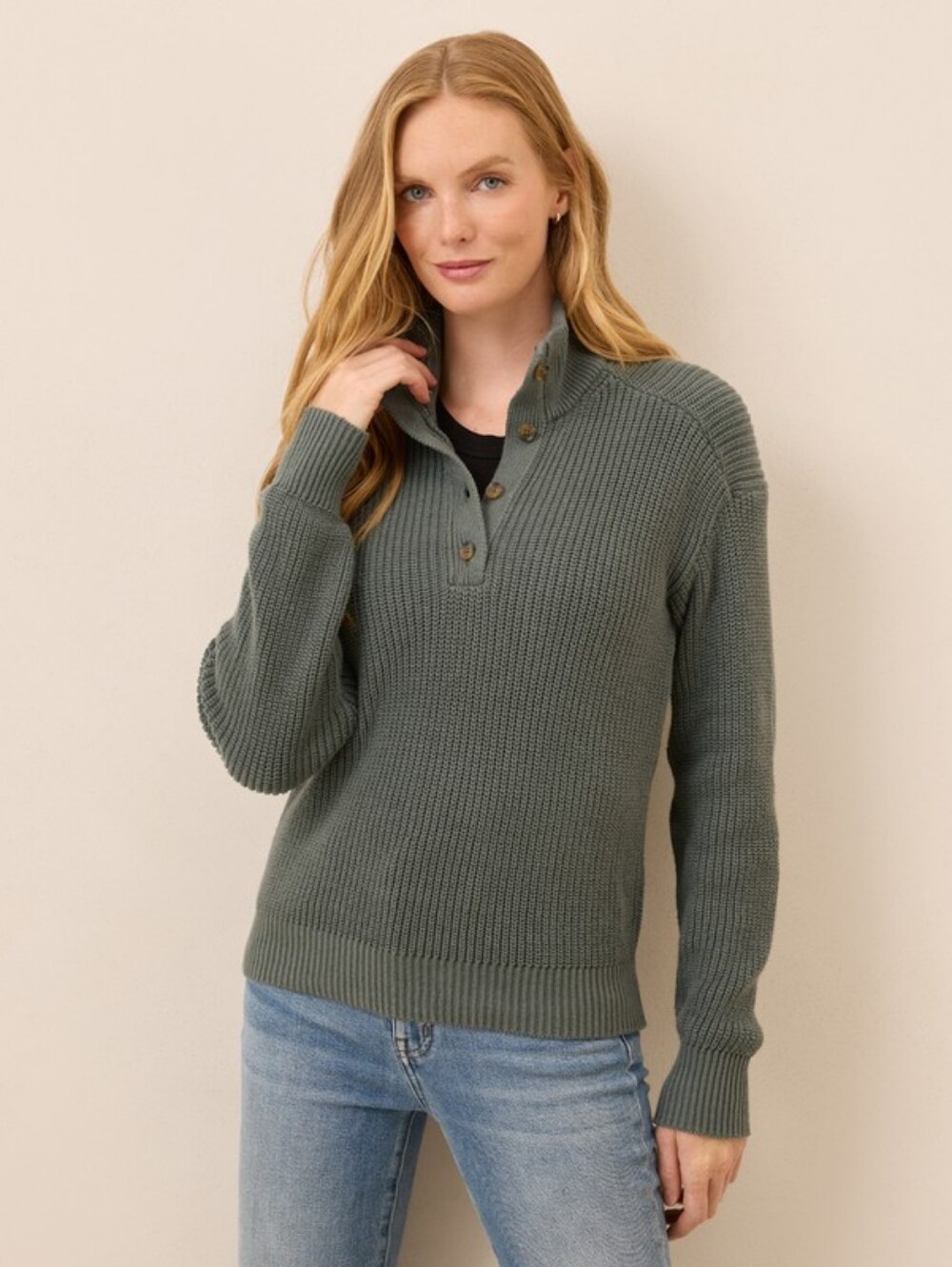 Pact Luxe Knit Organic Cotton Henley Sweater